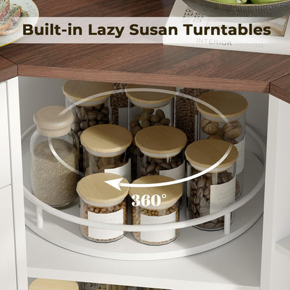 Corner Cabinet w/Charging Station, Kitchen Pantry w/Lazy Susan Turntable