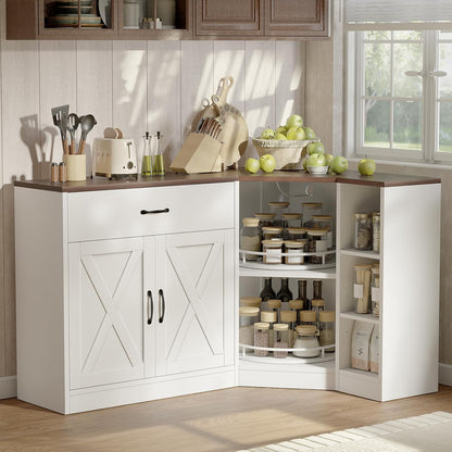 Corner Cabinet w/Charging Station, Kitchen Pantry w/Lazy Susan Turntable