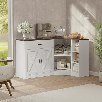 Corner Cabinet w/Charging Station, Kitchen Pantry w/Lazy Susan Turntable