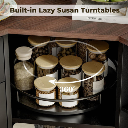Corner Cabinet w/Charging Station, Kitchen Pantry w/Lazy Susan Turntable