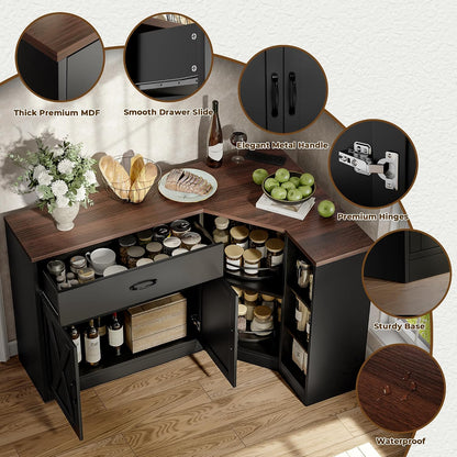 Corner Cabinet w/Charging Station, Kitchen Pantry w/Lazy Susan Turntable