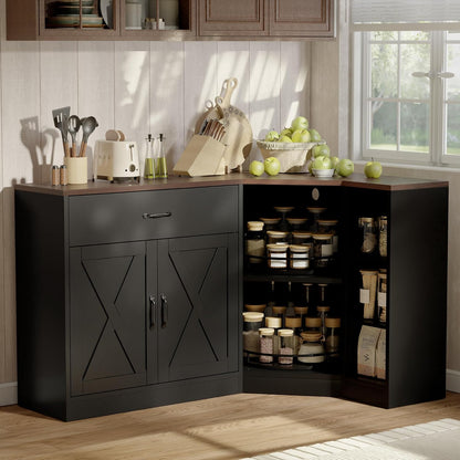 Corner Cabinet w/Charging Station, Kitchen Pantry w/Lazy Susan Turntable