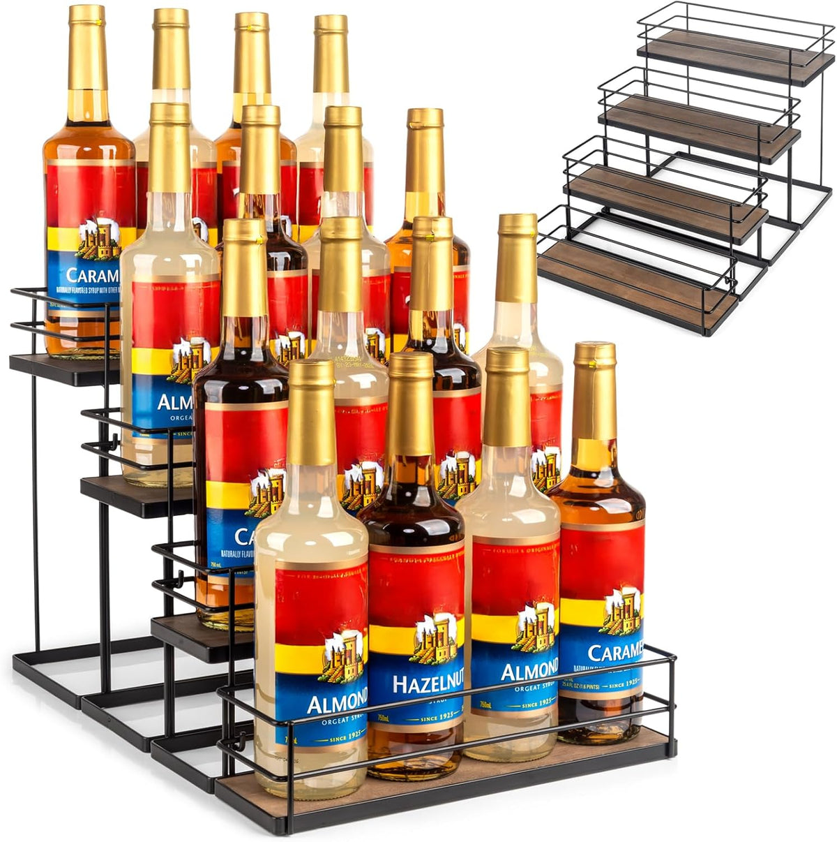12 Bottle Capacity Coffee Syrup Organizer 3 Tier Coffee Syrup Stand Shelf for Coffee Bar Kitchen Small Wine Rack for Bar Family Storage for Syrup Wine Dressing