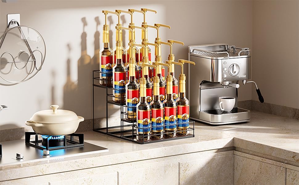 12 Bottle Capacity Coffee Syrup Organizer 3 Tier Coffee Syrup Stand Shelf for Coffee Bar Kitchen Small Wine Rack for Bar Family Storage for Syrup Wine Dressing