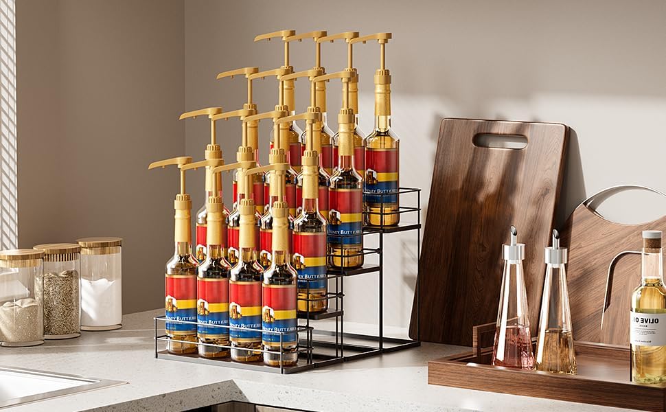 12 Bottle Capacity Coffee Syrup Organizer 3 Tier Coffee Syrup Stand Shelf for Coffee Bar Kitchen Small Wine Rack for Bar Family Storage for Syrup Wine Dressing