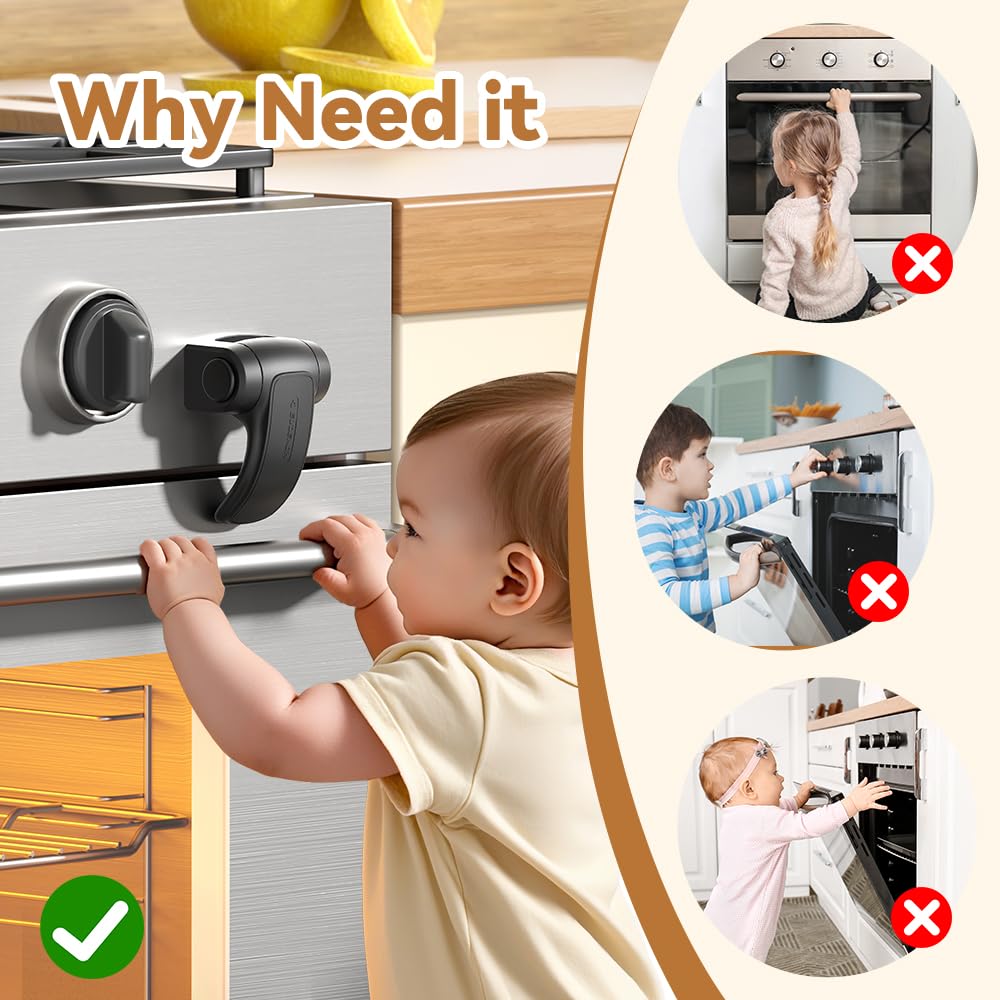 1 Pack Oven Lock,Baby Proofing Oven Door Lock, Child Safety Oven Front Lock, Easy to Install & Use no Tools Need or Drill (Black)