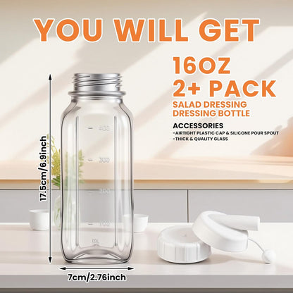 2 Pcs 10 oz Salad Dressing Shaker Glass Dispenser