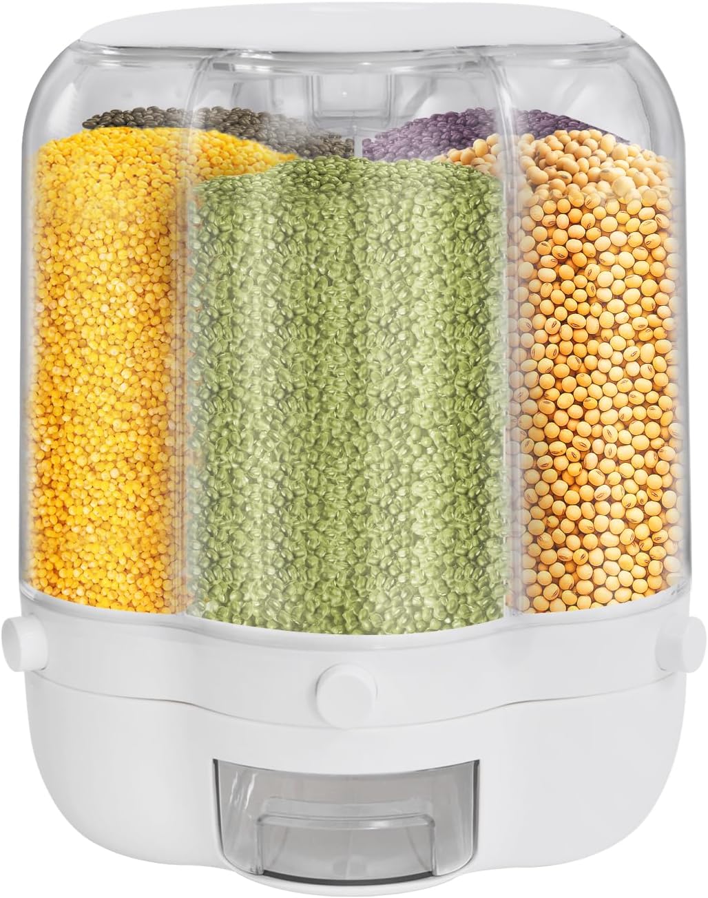 Rotating Grain Storage Bin, 360° rotating food dispenser Storage 6 Grid Grain Storage Container Dispenser Round Grain Dispenser One-Click Output for Small Grains Beans Rice (8kg/17.64lbs)
