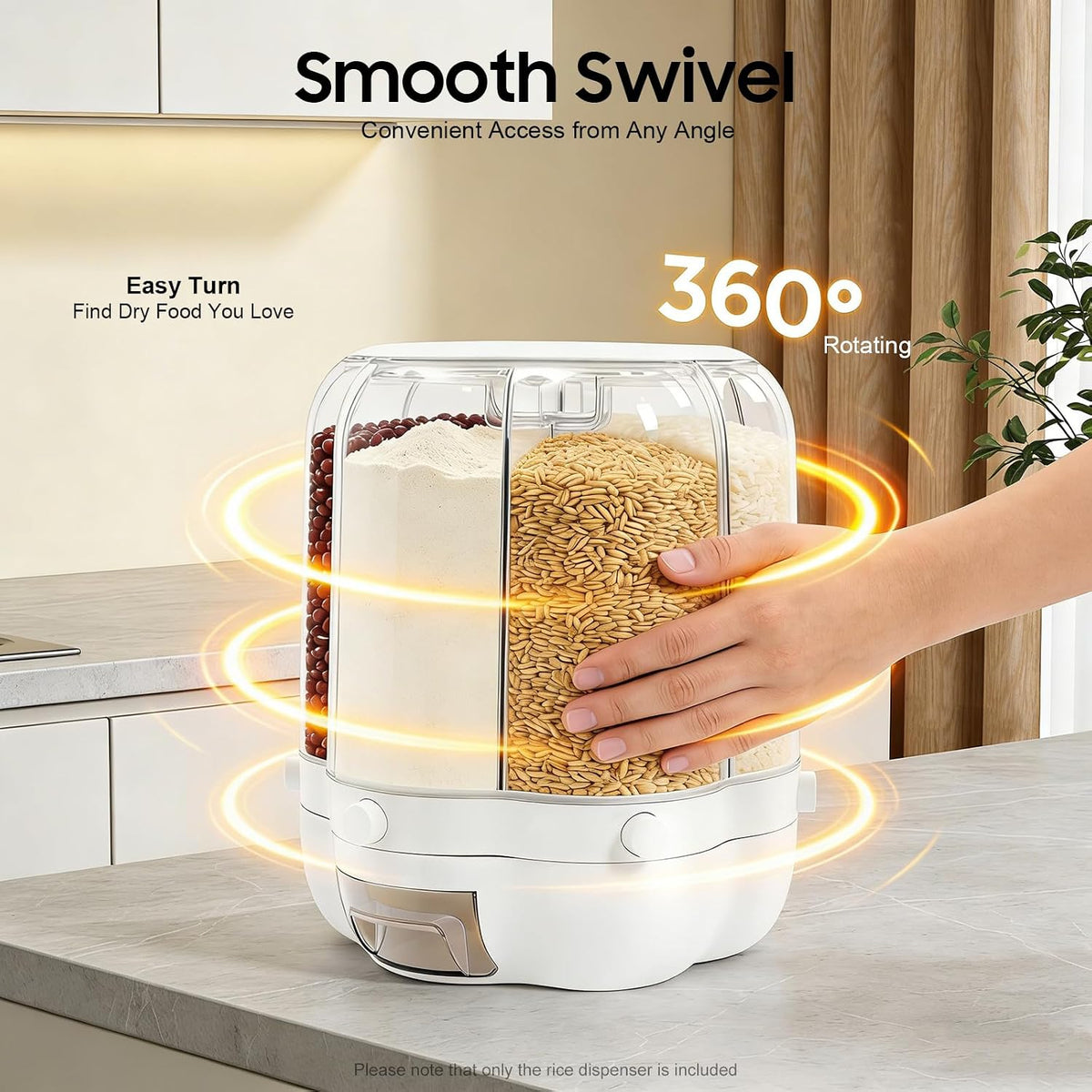 Rotating Grain Storage Bin, 360° rotating food dispenser Storage 6 Grid Grain Storage Container Dispenser Round Grain Dispenser One-Click Output for Small Grains Beans Rice (8kg/17.64lbs)