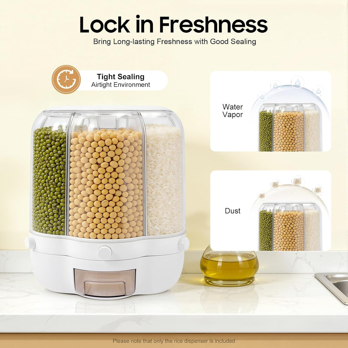 Rotating Grain Storage Bin, 360° rotating food dispenser Storage 6 Grid Grain Storage Container Dispenser Round Grain Dispenser One-Click Output for Small Grains Beans Rice (8kg/17.64lbs)