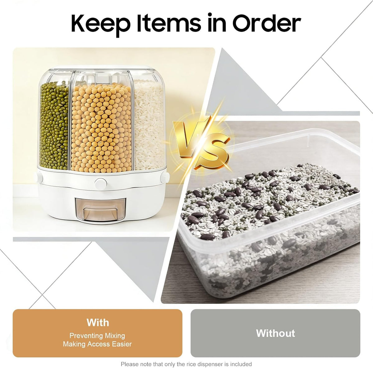 Rotating Grain Storage Bin, 360° rotating food dispenser Storage 6 Grid Grain Storage Container Dispenser Round Grain Dispenser One-Click Output for Small Grains Beans Rice (8kg/17.64lbs)
