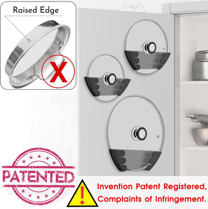 Universal Pot Lid Organizer for Cabinet - Upgraded Patented Inside Cabinet Door Wall Mount Pan Top Storage Organizer Rack Holder for Kitchen, Fits 6" to 13" (Black)