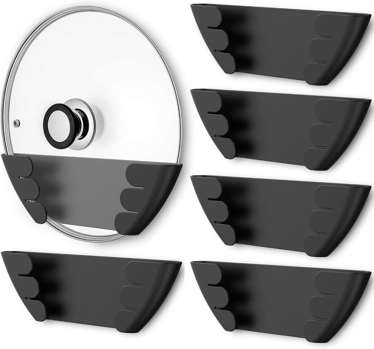 Universal Pot Lid Organizer for Cabinet - Upgraded Patented Inside Cabinet Door Wall Mount Pan Top Storage Organizer Rack Holder for Kitchen, Fits 6" to 13" (Black)