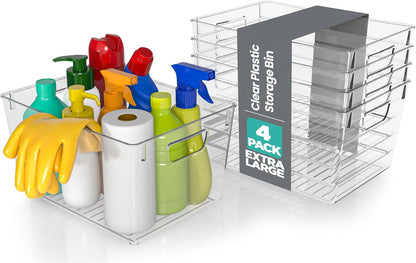 Clear Pantry Organizers and Storage Bins 6 Pack, Large Clear Storage Bins for Pantry, Durable Freezer Organizer Bins With Handles for Organizing Fridge, Kitchen Organization