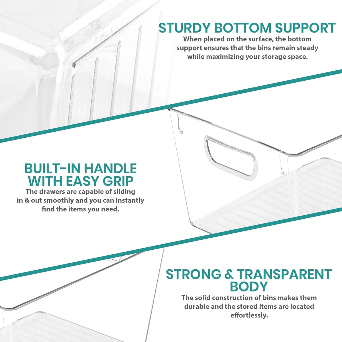 Clear Pantry Organizers and Storage Bins 6 Pack, Large Clear Storage Bins for Pantry, Durable Freezer Organizer Bins With Handles for Organizing Fridge, Kitchen Organization