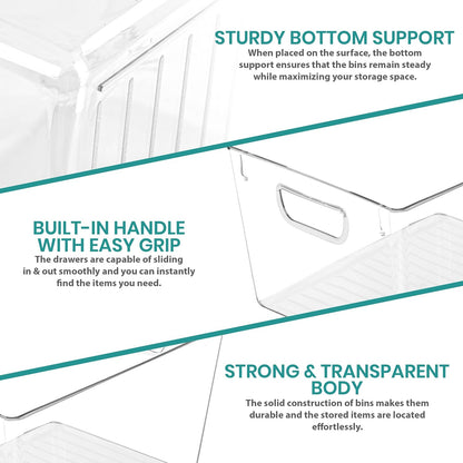 Clear Pantry Organizers and Storage Bins 6 Pack, Large Clear Storage Bins for Pantry, Durable Freezer Organizer Bins With Handles for Organizing Fridge, Kitchen Organization