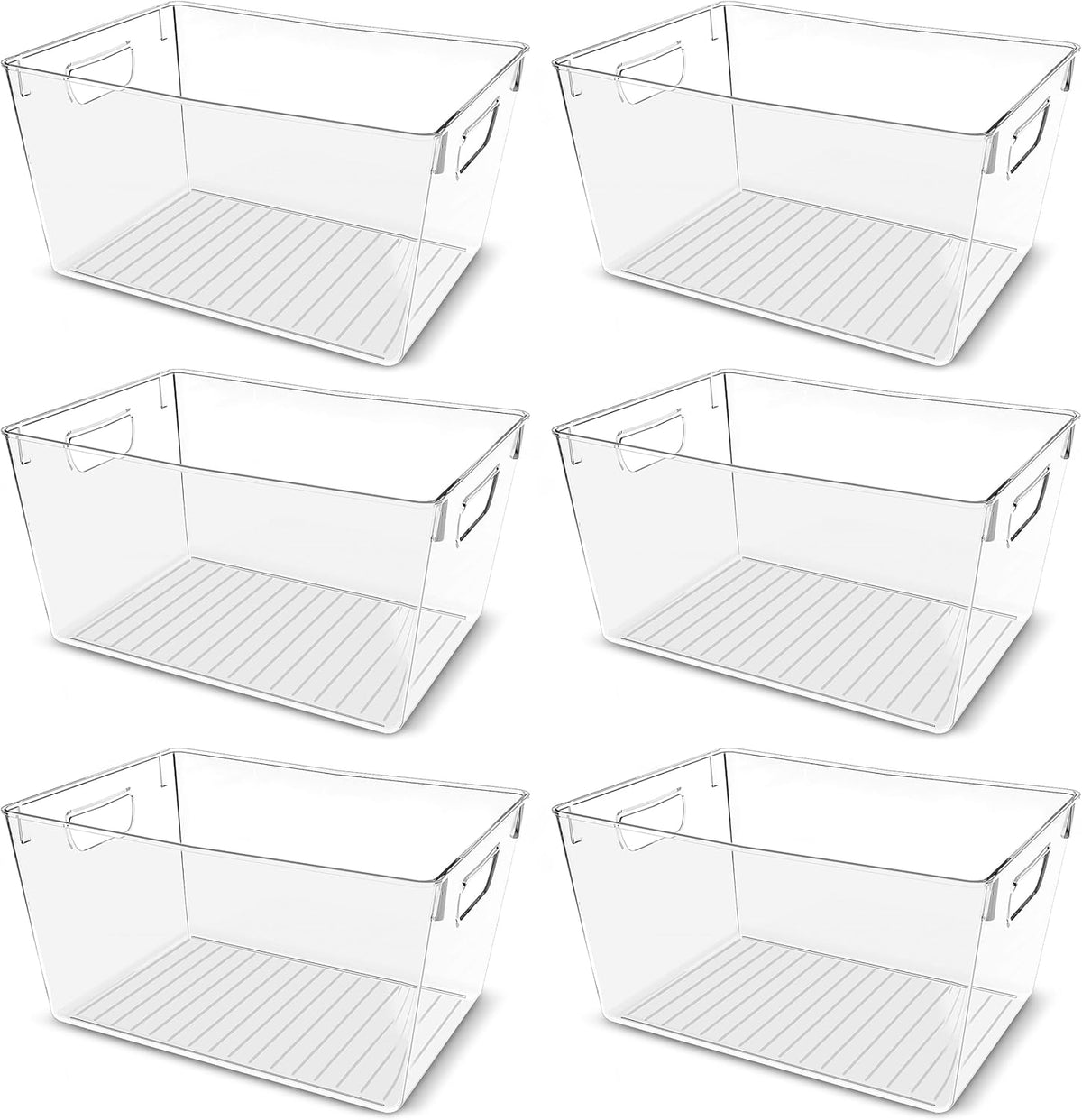 Clear Pantry Organizers and Storage Bins 6 Pack, Large Clear Storage Bins for Pantry, Durable Freezer Organizer Bins With Handles for Organizing Fridge, Kitchen Organization