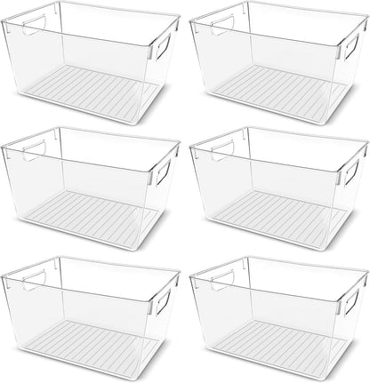 Clear Pantry Organizers and Storage Bins 6 Pack, Large Clear Storage Bins for Pantry, Durable Freezer Organizer Bins With Handles for Organizing Fridge, Kitchen Organization