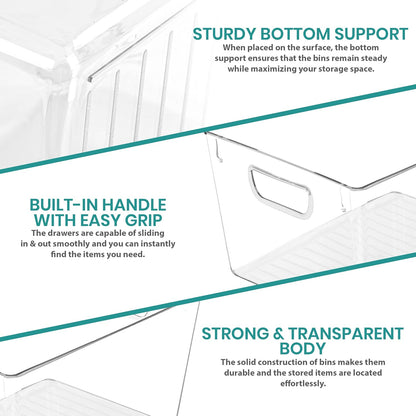 Clear Pantry Organizers and Storage Bins 6 Pack, Large Clear Storage Bins for Pantry, Durable Freezer Organizer Bins With Handles for Organizing Fridge, Kitchen Organization