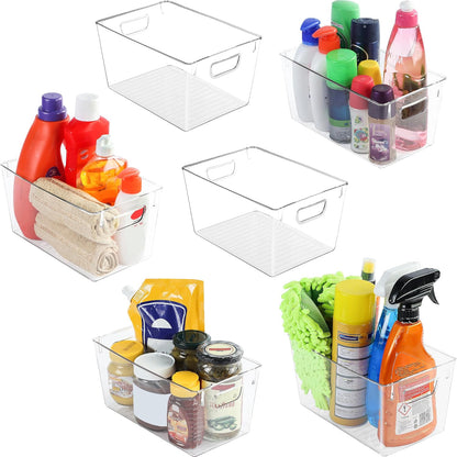 Clear Pantry Organizers and Storage Bins 6 Pack, Large Clear Storage Bins for Pantry, Durable Freezer Organizer Bins With Handles for Organizing Fridge, Kitchen Organization