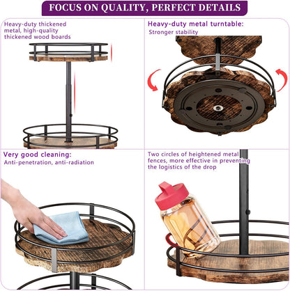Heavy-Duty 2-Tier Lazy Susan Organizer, Adjustable to Different Heights, Countertop Spice Rack, Upgraded Thickened Wooden Board, Suitable for Seasoning Organizer, Kitchen Organization