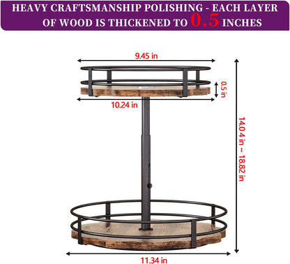 Heavy-Duty 2-Tier Lazy Susan Organizer, Adjustable to Different Heights, Countertop Spice Rack, Upgraded Thickened Wooden Board, Suitable for Seasoning Organizer, Kitchen Organization