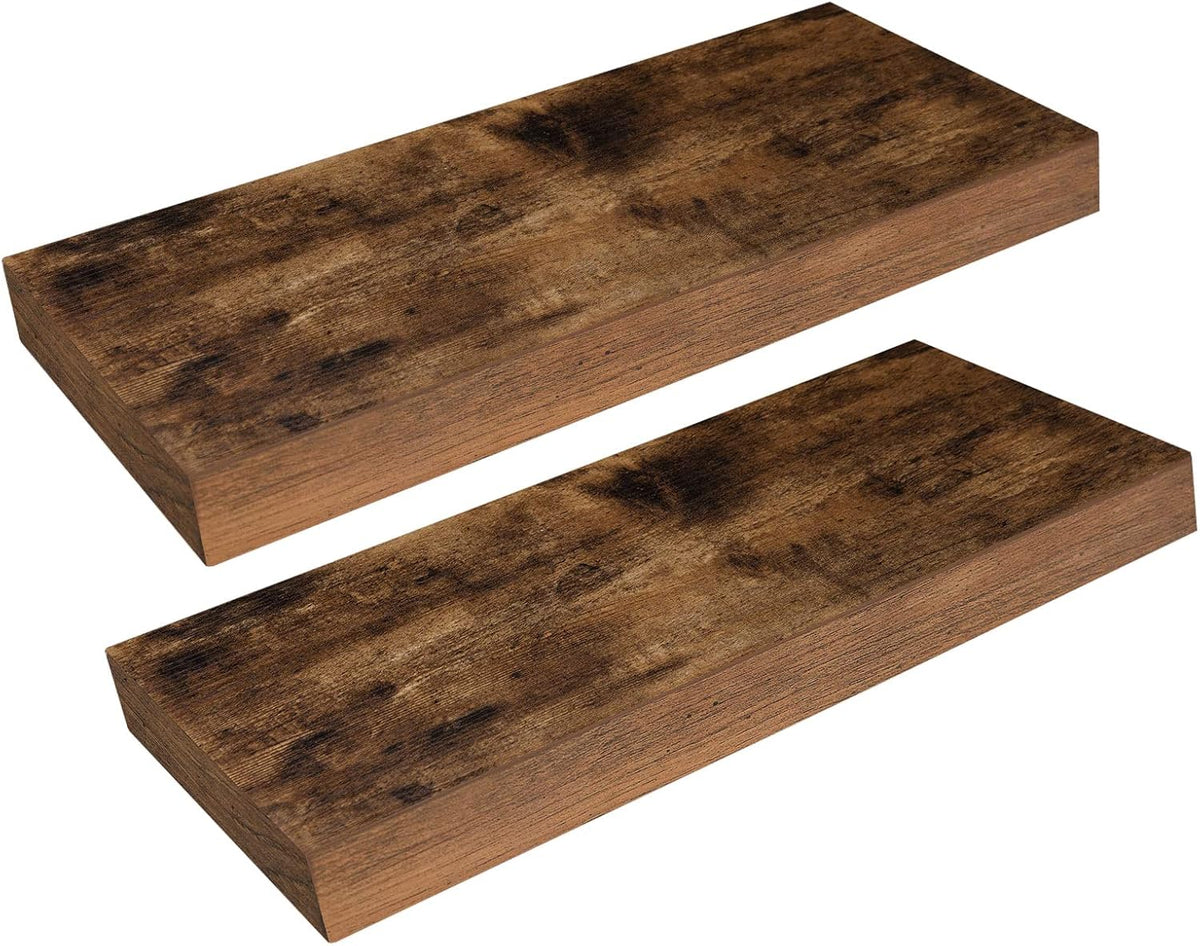 Floating Shelves for Wall, Wall Mounted Shelf Set of 2, 15.7" Hanging Shelf with Invisible Brackets, for Wall Decor Storage in Bathroom Bedroom Kitchen Living Room Office, Rustic Brown BF40BJ01