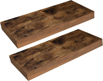Floating Shelves for Wall, Wall Mounted Shelf Set of 2, 15.7" Hanging Shelf with Invisible Brackets, for Wall Decor Storage in Bathroom Bedroom Kitchen Living Room Office, Rustic Brown BF40BJ01