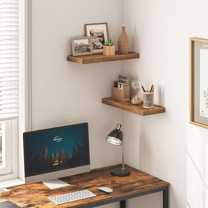 Floating Shelves for Wall, Wall Mounted Shelf Set of 2, 15.7" Hanging Shelf with Invisible Brackets, for Wall Decor Storage in Bathroom Bedroom Kitchen Living Room Office, Rustic Brown BF40BJ01
