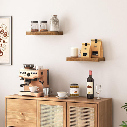 Floating Shelves for Wall, Wall Mounted Shelf Set of 2, 15.7" Hanging Shelf with Invisible Brackets, for Wall Decor Storage in Bathroom Bedroom Kitchen Living Room Office, Rustic Brown BF40BJ01