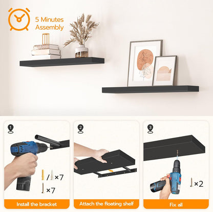 Floating Shelves for Wall, Wall Mounted Shelf Set of 2, 15.7" Hanging Shelf with Invisible Brackets, for Wall Decor Storage in Bathroom Bedroom Kitchen Living Room Office, Rustic Brown BF40BJ01