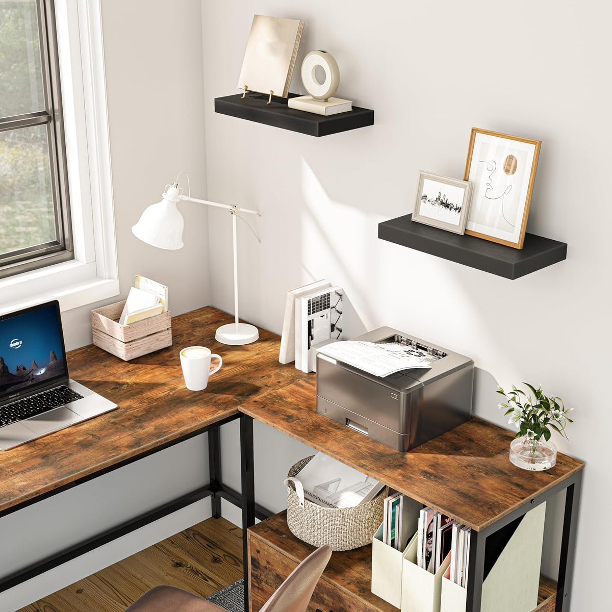 Floating Shelves for Wall, Wall Mounted Shelf Set of 2, 15.7" Hanging Shelf with Invisible Brackets, for Wall Decor Storage in Bathroom Bedroom Kitchen Living Room Office, Rustic Brown BF40BJ01