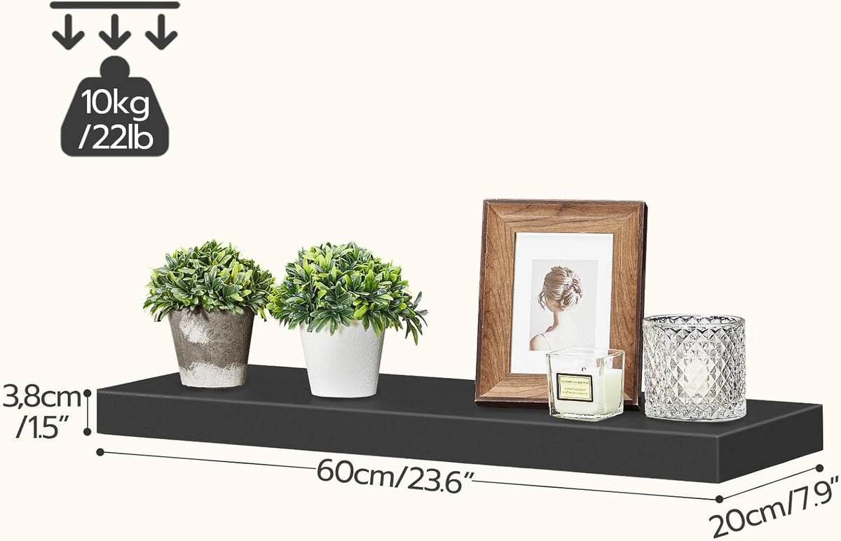 Floating Shelves for Wall, Wall Mounted Shelf Set of 2, 15.7" Hanging Shelf with Invisible Brackets, for Wall Decor Storage in Bathroom Bedroom Kitchen Living Room Office, Rustic Brown BF40BJ01