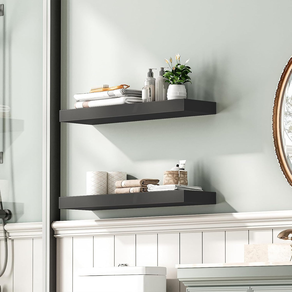 Floating Shelves for Wall, Wall Mounted Shelf Set of 2, 15.7" Hanging Shelf with Invisible Brackets, for Wall Decor Storage in Bathroom Bedroom Kitchen Living Room Office, Rustic Brown BF40BJ01
