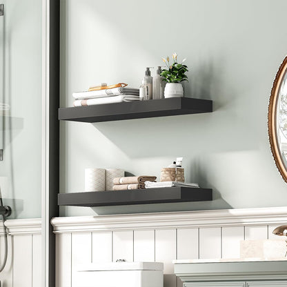 Floating Shelves for Wall, Wall Mounted Shelf Set of 2, 15.7" Hanging Shelf with Invisible Brackets, for Wall Decor Storage in Bathroom Bedroom Kitchen Living Room Office, Rustic Brown BF40BJ01