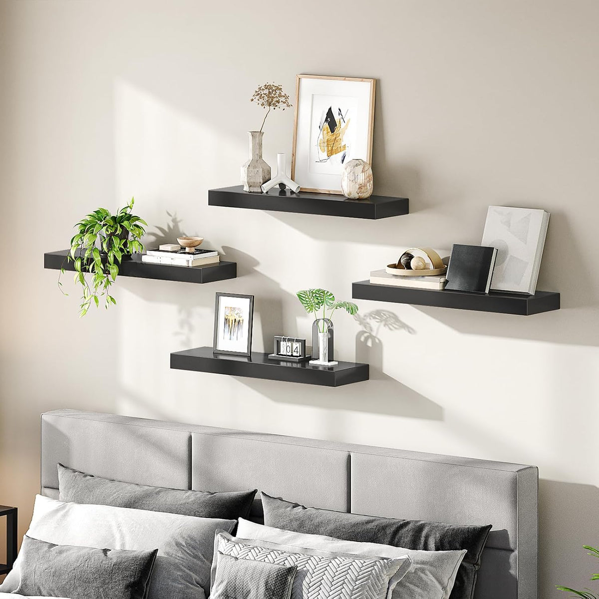 Floating Shelves for Wall, Wall Mounted Shelf Set of 2, 15.7" Hanging Shelf with Invisible Brackets, for Wall Decor Storage in Bathroom Bedroom Kitchen Living Room Office, Rustic Brown BF40BJ01