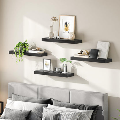 Floating Shelves for Wall, Wall Mounted Shelf Set of 2, 15.7" Hanging Shelf with Invisible Brackets, for Wall Decor Storage in Bathroom Bedroom Kitchen Living Room Office, Rustic Brown BF40BJ01