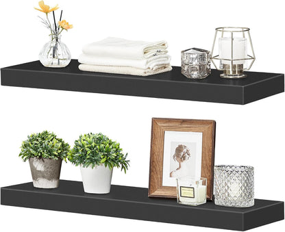 Floating Shelves for Wall, Wall Mounted Shelf Set of 2, 15.7" Hanging Shelf with Invisible Brackets, for Wall Decor Storage in Bathroom Bedroom Kitchen Living Room Office, Rustic Brown BF40BJ01