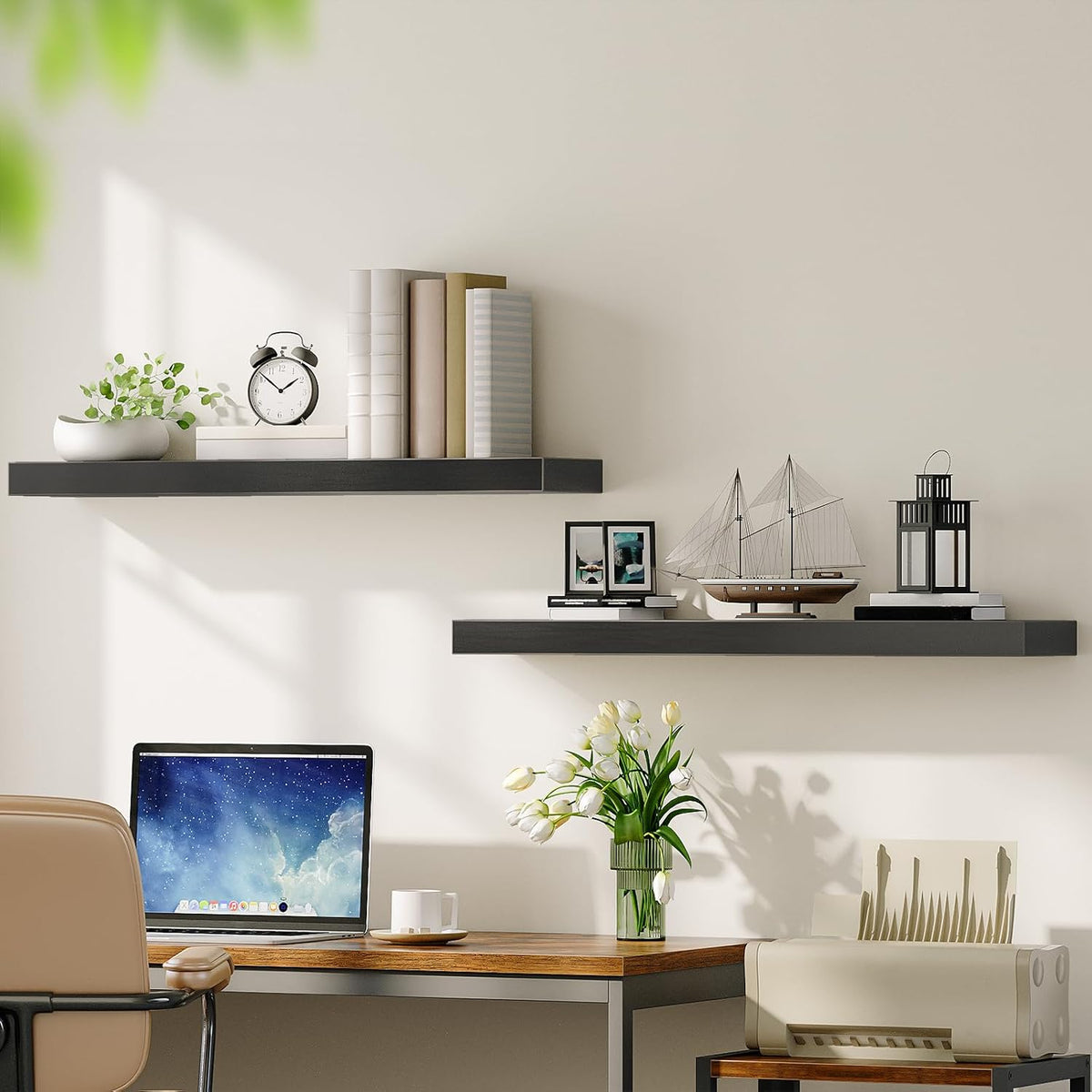 Floating Shelves for Wall, Wall Mounted Shelf Set of 2, 15.7" Hanging Shelf with Invisible Brackets, for Wall Decor Storage in Bathroom Bedroom Kitchen Living Room Office, Rustic Brown BF40BJ01