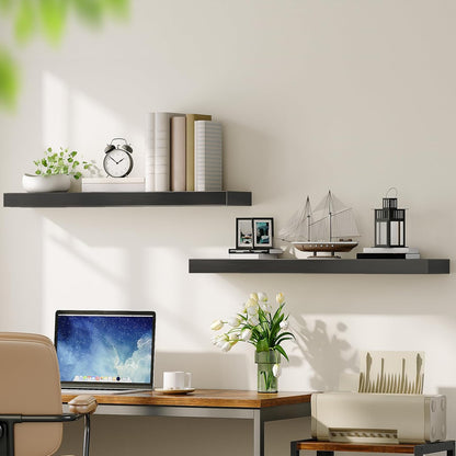 Floating Shelves for Wall, Wall Mounted Shelf Set of 2, 15.7" Hanging Shelf with Invisible Brackets, for Wall Decor Storage in Bathroom Bedroom Kitchen Living Room Office, Rustic Brown BF40BJ01