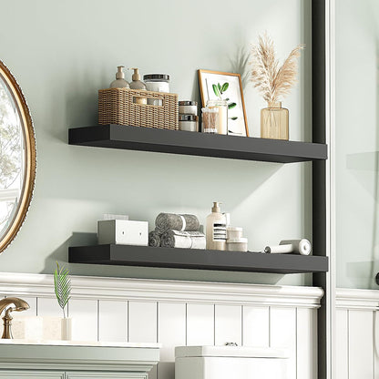 Floating Shelves for Wall, Wall Mounted Shelf Set of 2, 15.7" Hanging Shelf with Invisible Brackets, for Wall Decor Storage in Bathroom Bedroom Kitchen Living Room Office, Rustic Brown BF40BJ01