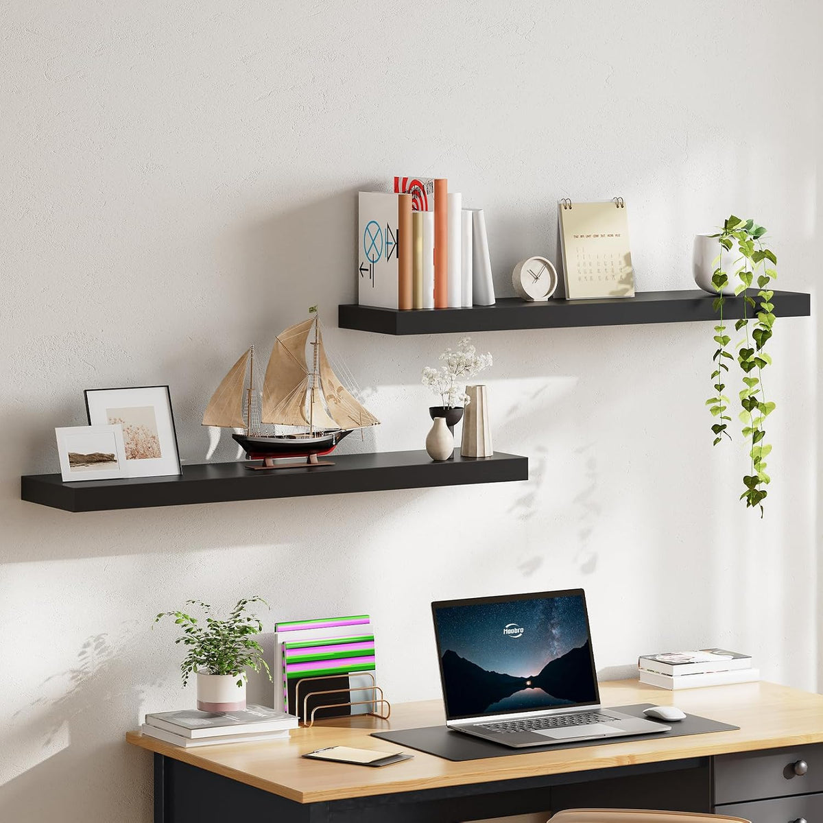 Floating Shelves for Wall, Wall Mounted Shelf Set of 2, 15.7" Hanging Shelf with Invisible Brackets, for Wall Decor Storage in Bathroom Bedroom Kitchen Living Room Office, Rustic Brown BF40BJ01