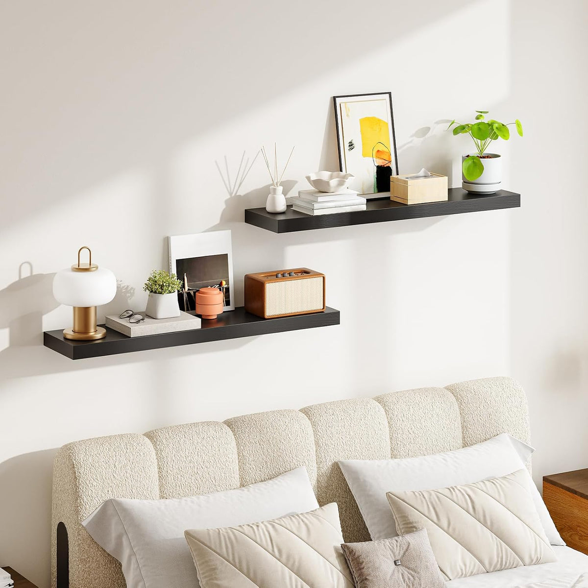 Floating Shelves for Wall, Wall Mounted Shelf Set of 2, 15.7" Hanging Shelf with Invisible Brackets, for Wall Decor Storage in Bathroom Bedroom Kitchen Living Room Office, Rustic Brown BF40BJ01