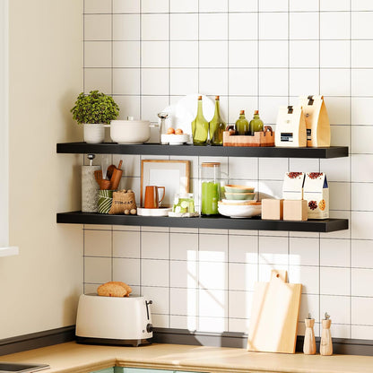 Floating Shelves for Wall, Wall Mounted Shelf Set of 2, 15.7" Hanging Shelf with Invisible Brackets, for Wall Decor Storage in Bathroom Bedroom Kitchen Living Room Office, Rustic Brown BF40BJ01