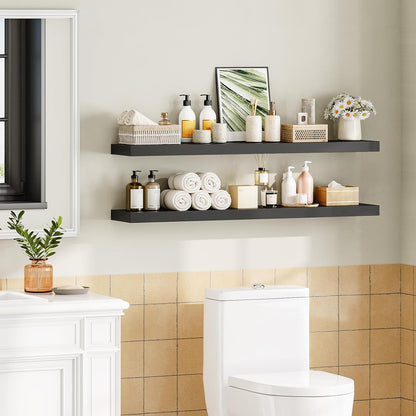 Floating Shelves for Wall, Wall Mounted Shelf Set of 2, 15.7" Hanging Shelf with Invisible Brackets, for Wall Decor Storage in Bathroom Bedroom Kitchen Living Room Office, Rustic Brown BF40BJ01