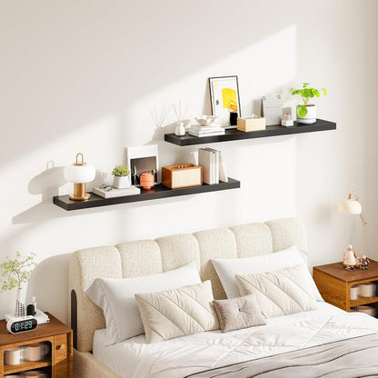 Floating Shelves for Wall, Wall Mounted Shelf Set of 2, 15.7" Hanging Shelf with Invisible Brackets, for Wall Decor Storage in Bathroom Bedroom Kitchen Living Room Office, Rustic Brown BF40BJ01