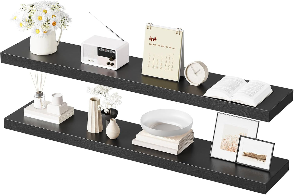 Floating Shelves for Wall, Wall Mounted Shelf Set of 2, 15.7" Hanging Shelf with Invisible Brackets, for Wall Decor Storage in Bathroom Bedroom Kitchen Living Room Office, Rustic Brown BF40BJ01