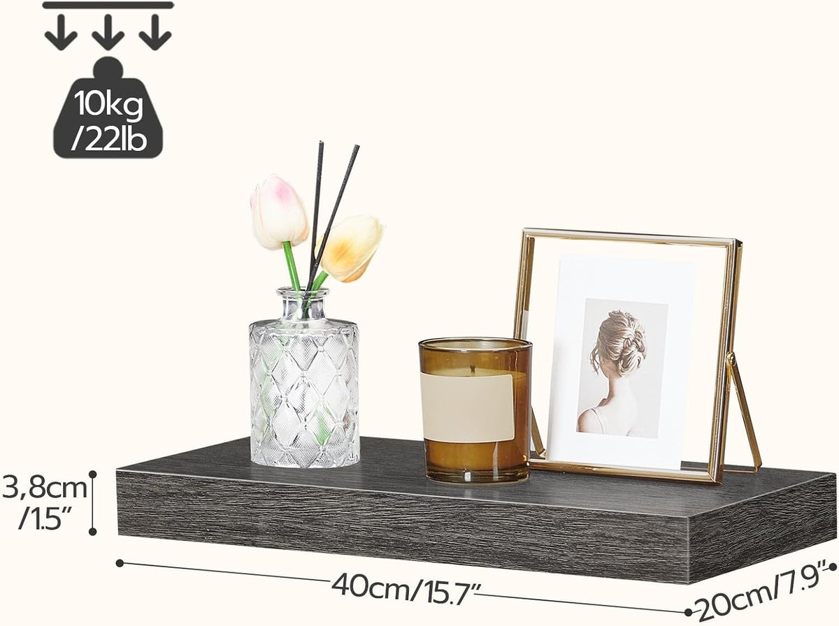 Floating Shelves for Wall, Wall Mounted Shelf Set of 2, 15.7" Hanging Shelf with Invisible Brackets, for Wall Decor Storage in Bathroom Bedroom Kitchen Living Room Office, Rustic Brown BF40BJ01