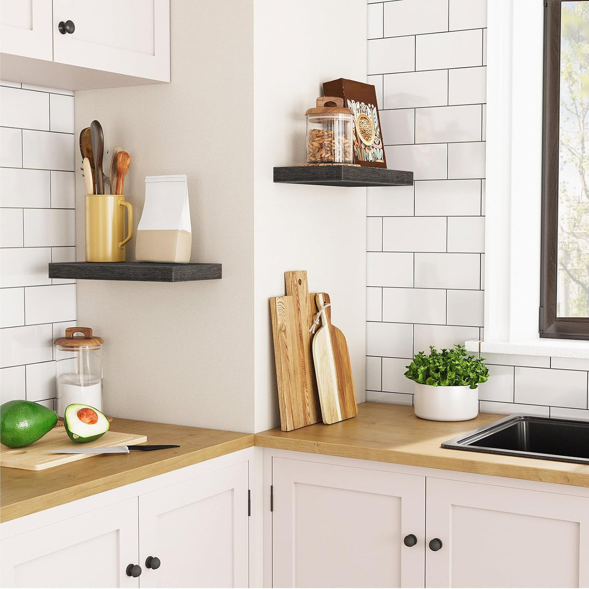 Floating Shelves for Wall, Wall Mounted Shelf Set of 2, 15.7" Hanging Shelf with Invisible Brackets, for Wall Decor Storage in Bathroom Bedroom Kitchen Living Room Office, Rustic Brown BF40BJ01