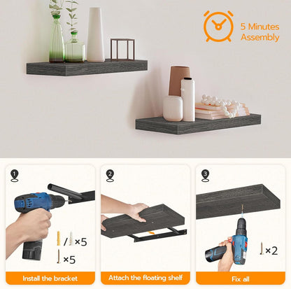 Floating Shelves for Wall, Wall Mounted Shelf Set of 2, 15.7" Hanging Shelf with Invisible Brackets, for Wall Decor Storage in Bathroom Bedroom Kitchen Living Room Office, Rustic Brown BF40BJ01